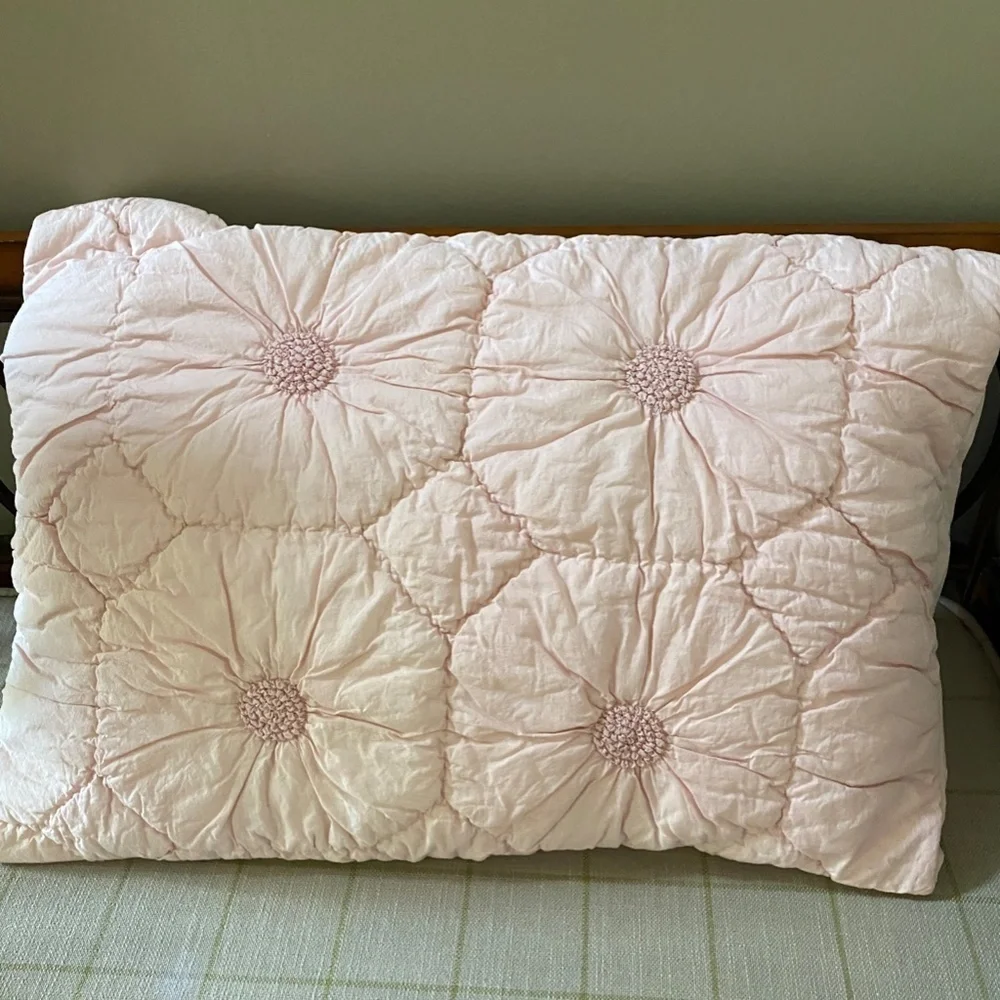 Anthropologie Pink Embroidered Standard Sham